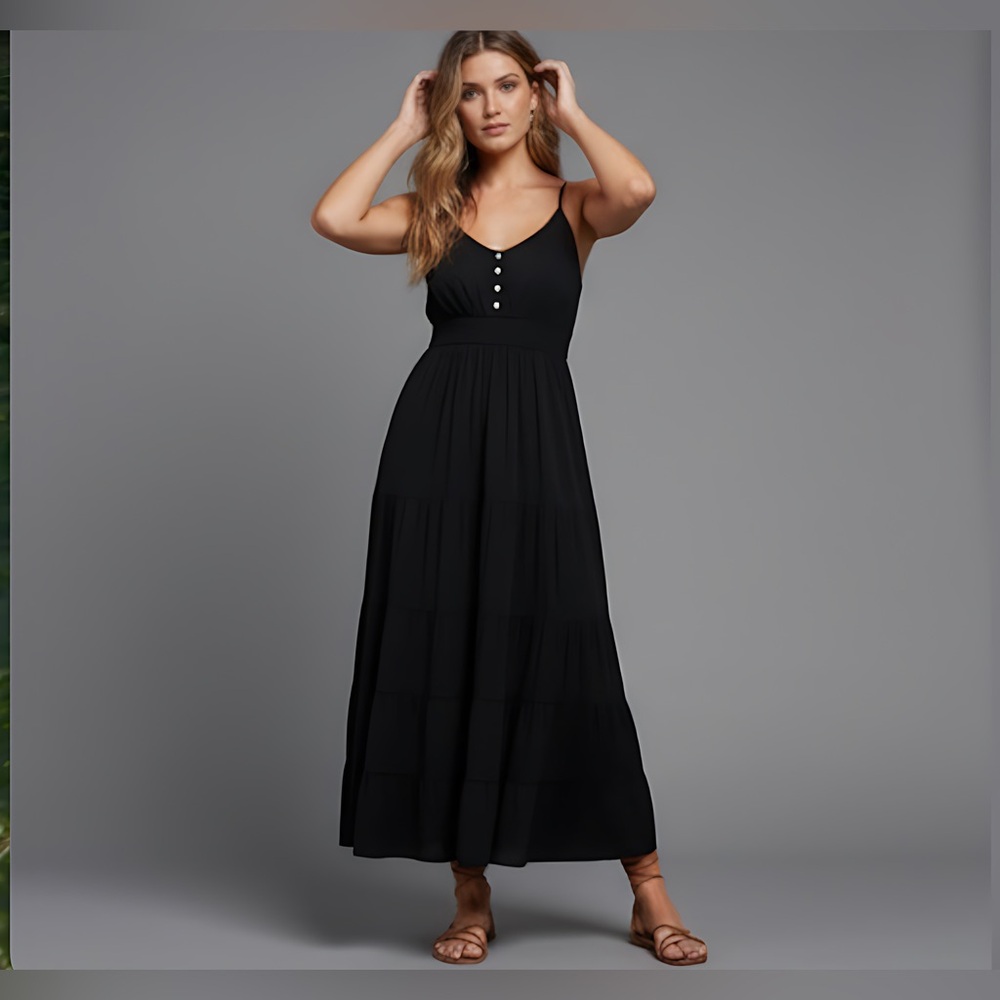 LAST ONE ๐ฅ Black Boho Ruffle Hem Cami Dress - Picture 3 of 6